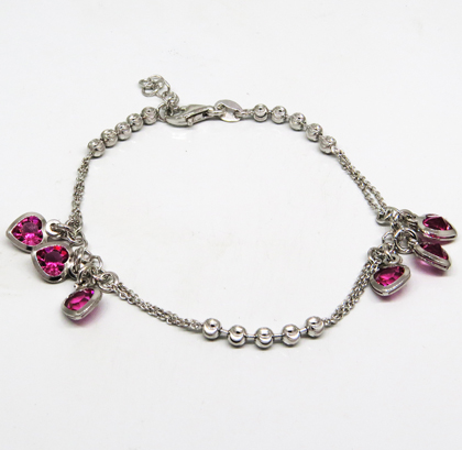 pulsera corazones rosados y bolitas facetadas
