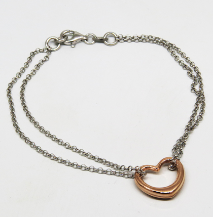 pulsera doble cadenita con corazon contorno rosado