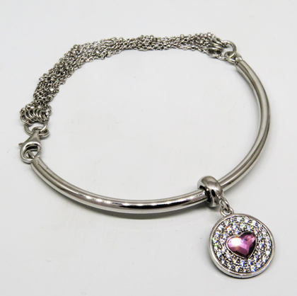 pulsera media esclava, cadenitas con dije colgante con corazon piedra rosa