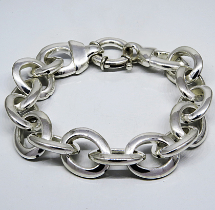 pulsera inflada eslabones ovalados, cierre marinero