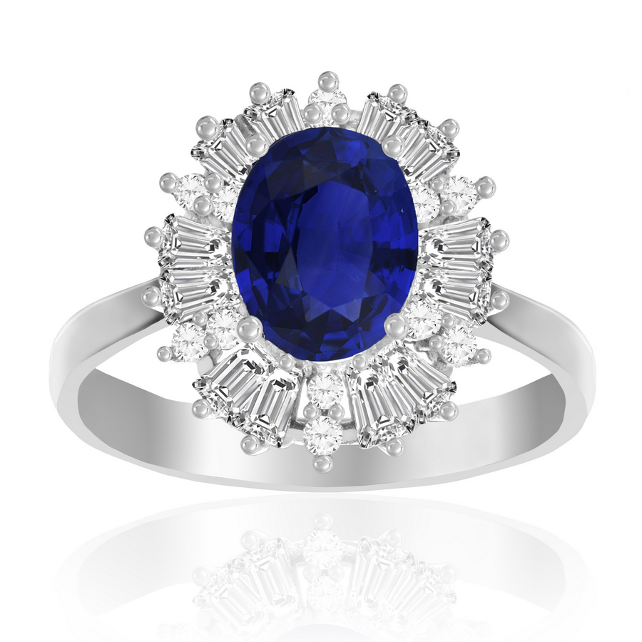 anillo solitario oval azul borde baguete