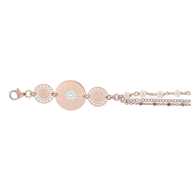 Pulsera perlitas cadena circulos calados rosada