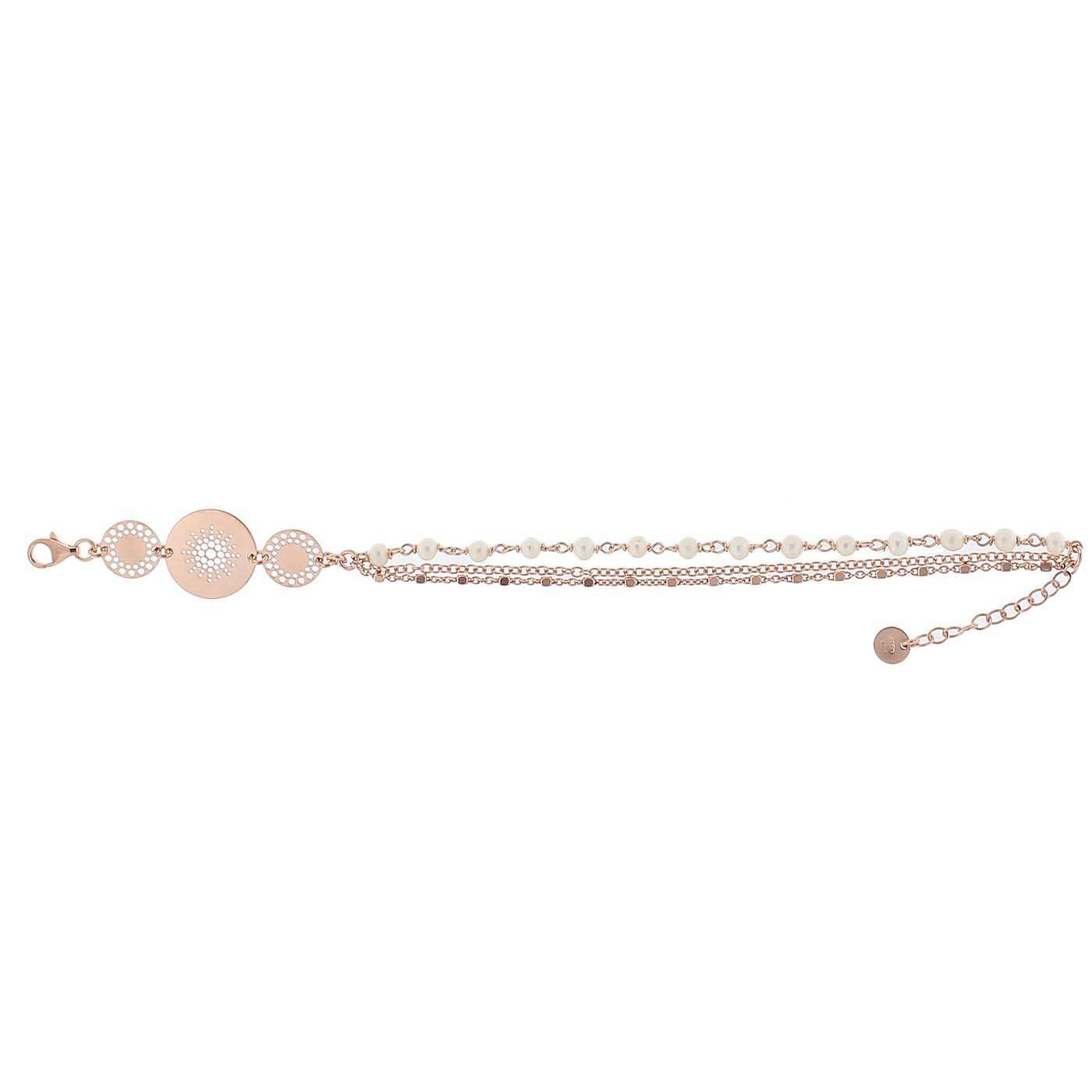 Pulsera perlitas cadena circulos calados rosada