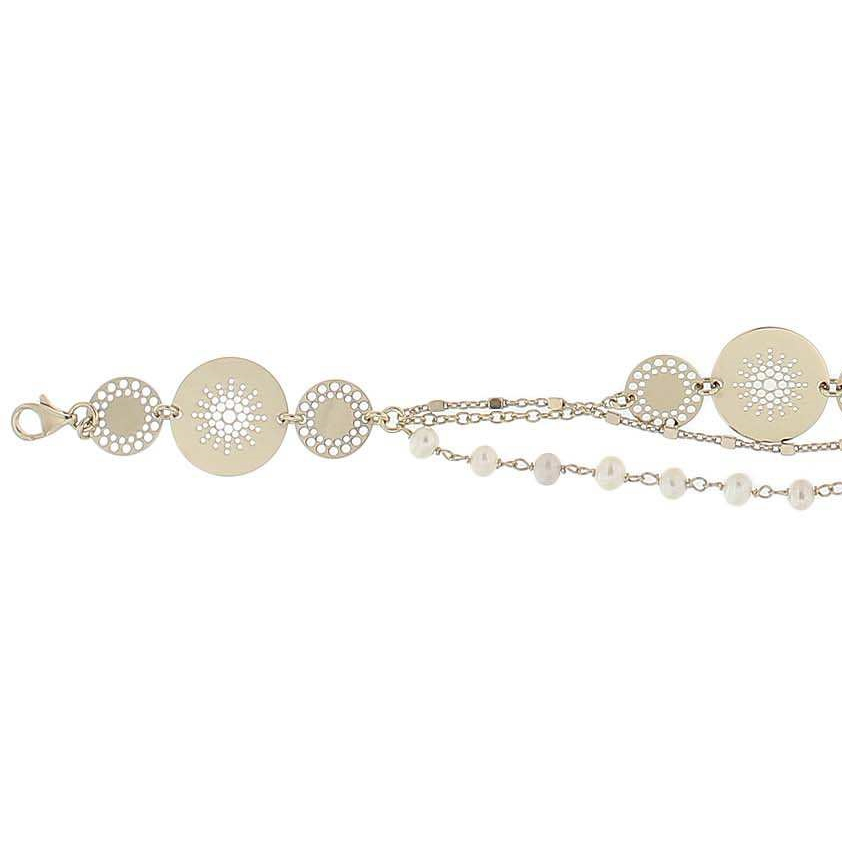 Pulsera perlitas triple cadena circulos calados amarillo