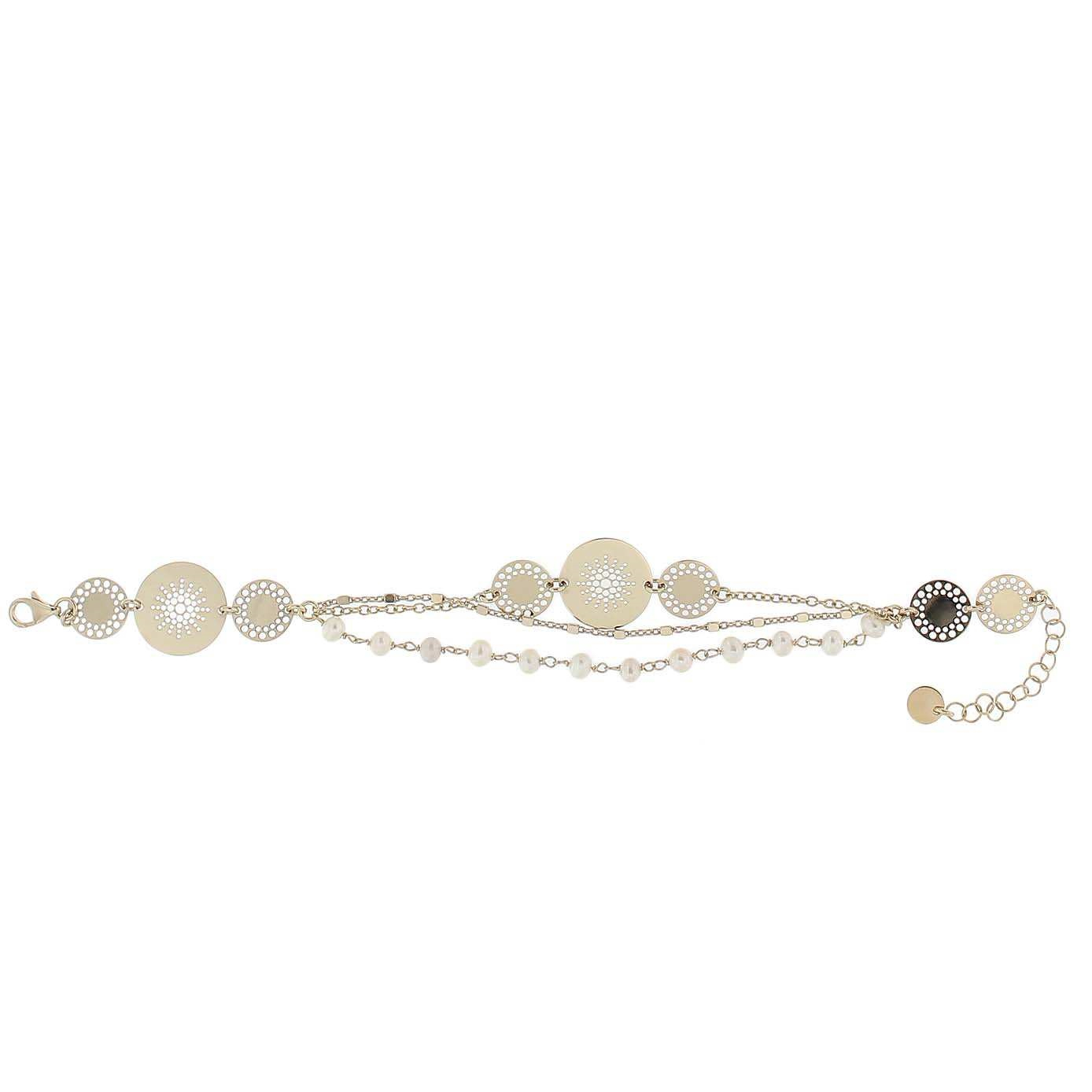 Pulsera perlitas triple cadena circulos calados amarillo