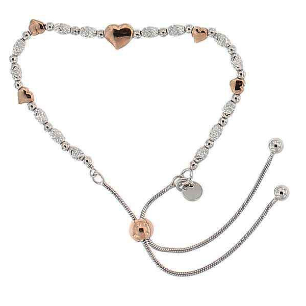 Pulsera ajustable corazon pelotitas facetadas bicolor
