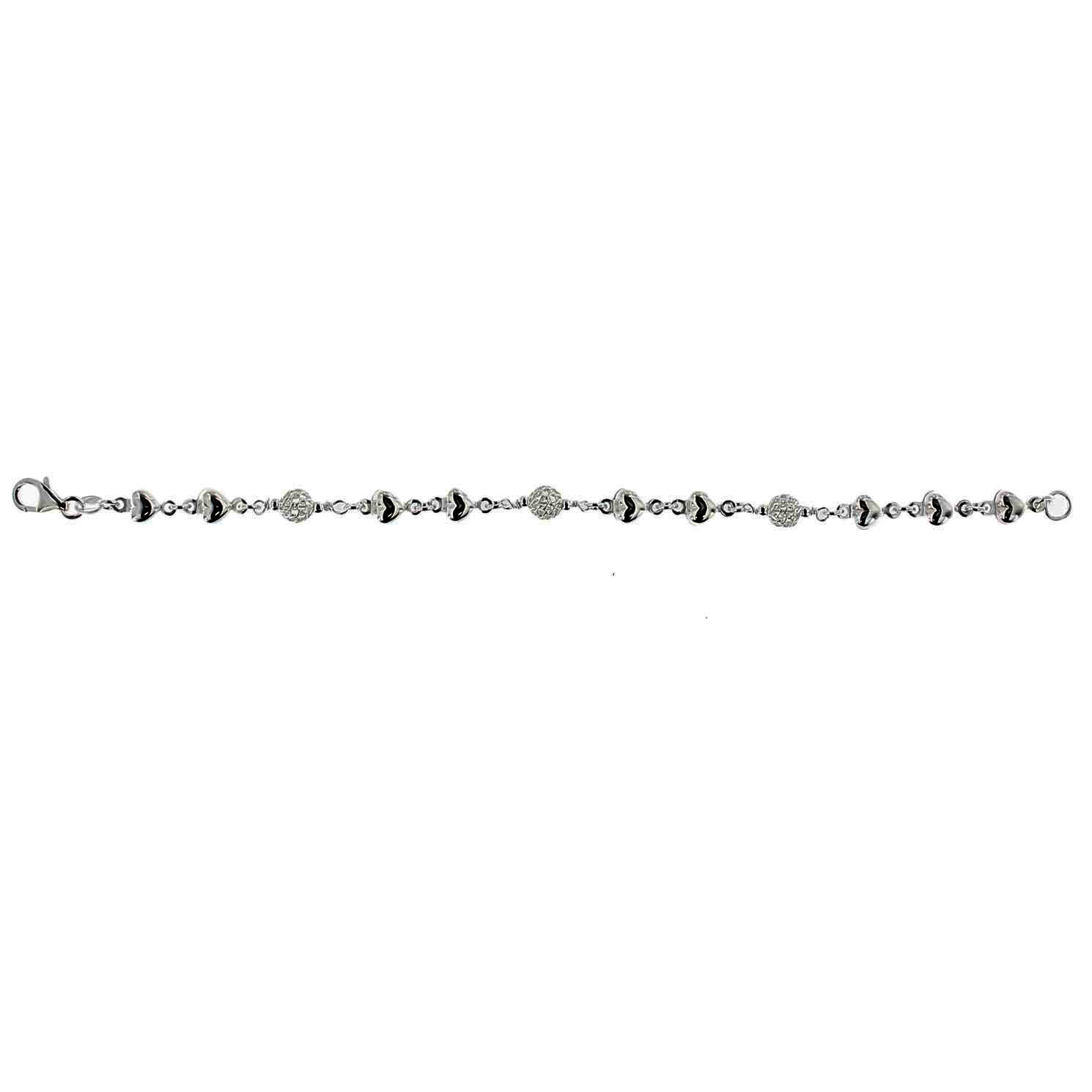 Pulsera bolas tejidas y corazones