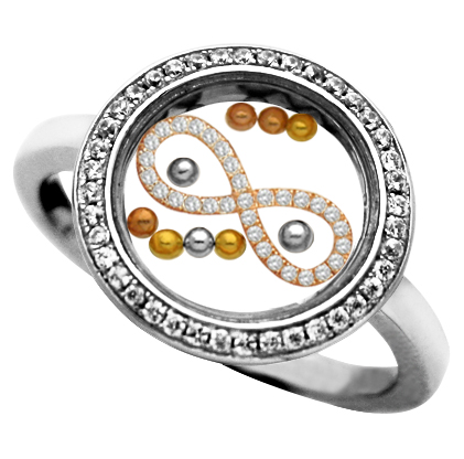 anillo jubel, cristal, infinito rosado piedras, bolitas tricolor, movimiento