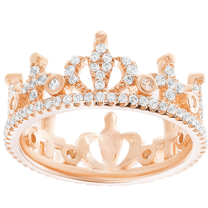 Anillo corona rosada, sin fin, virola, piedras blancas