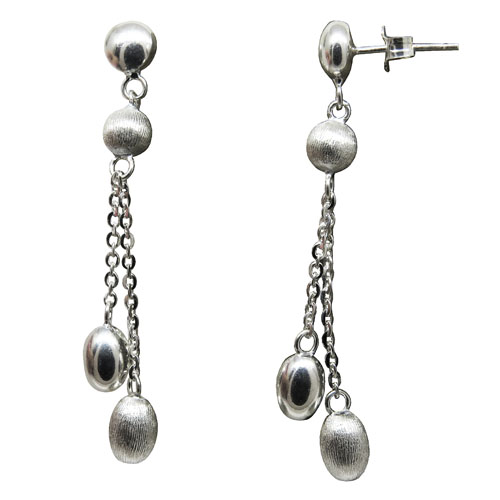 Par aros largos, colgantes, cadenita, bolas, satinadas