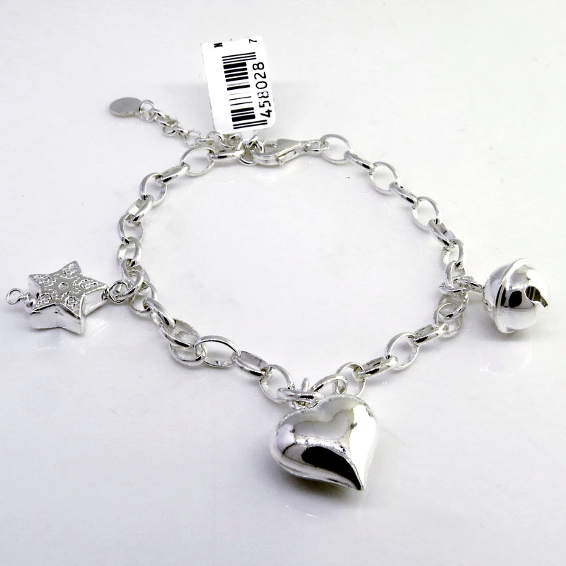Pulsera eslabonada con dijes colgantes, estrella, corazon, llamador de angel 