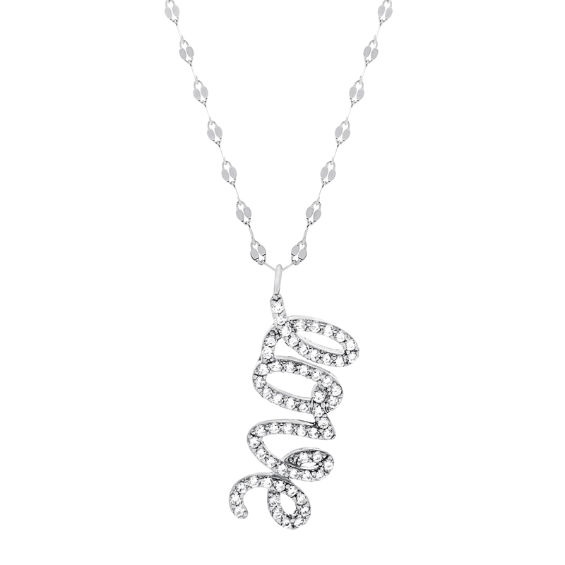 Conjunto Love cursiva colgante piedras blancas


