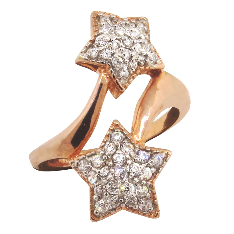 Anillo doble estrella, pavee, rosado