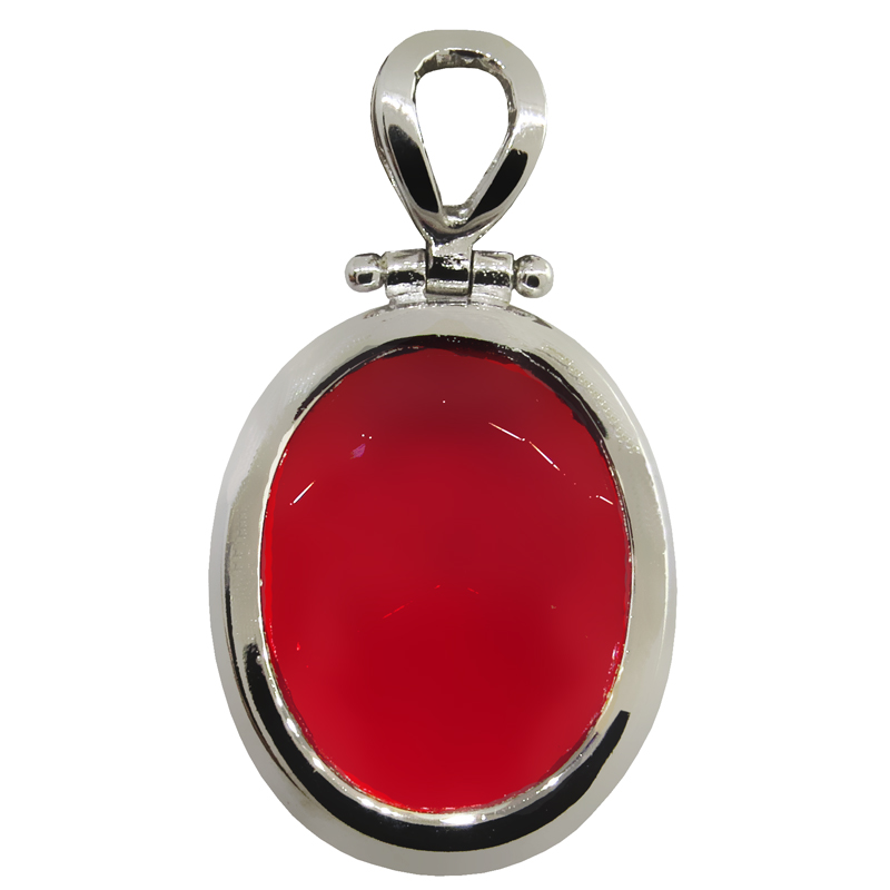 Colgante oval 20 x 25 rojo, piedra facetada, platabella