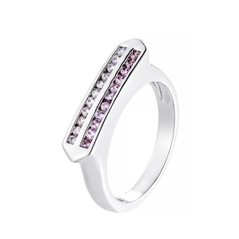 Anillo alto, doble fila, piedras rosadas y blancas