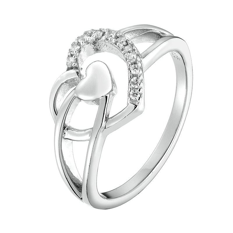Anillo doble corazon, piedras blancas