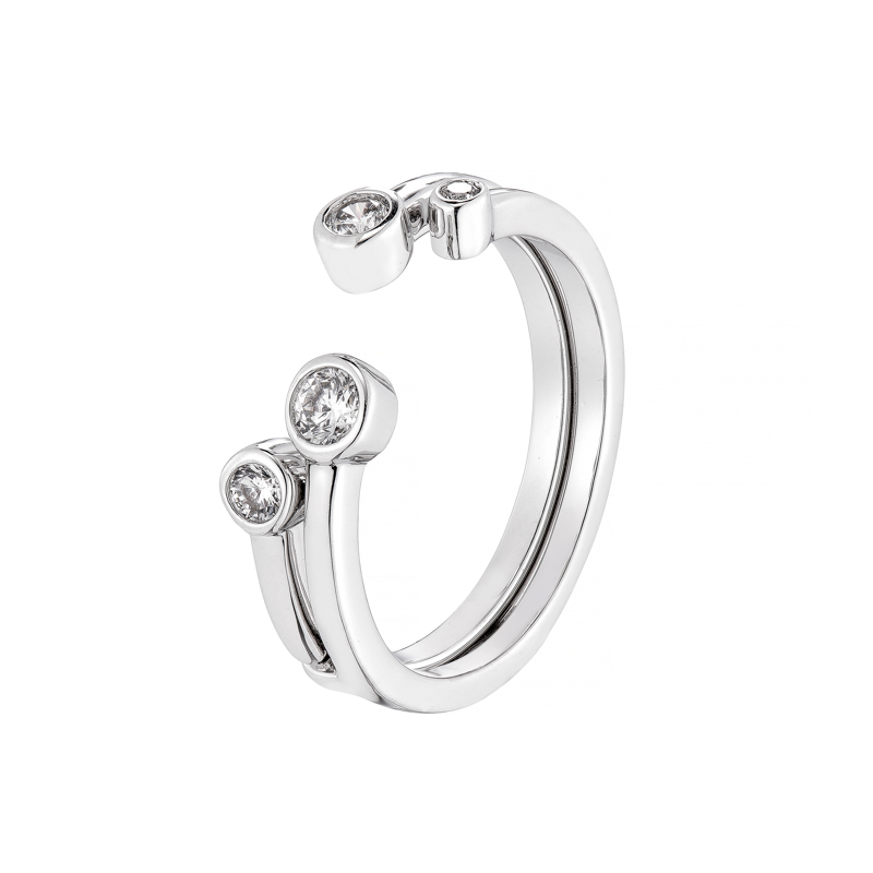 Anillo doble, piedras blancas, abierto con movimiento