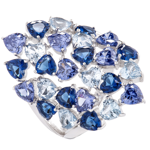 Anillo alargado, de piedras forma de corazon, color azul, violeta, y celeste
