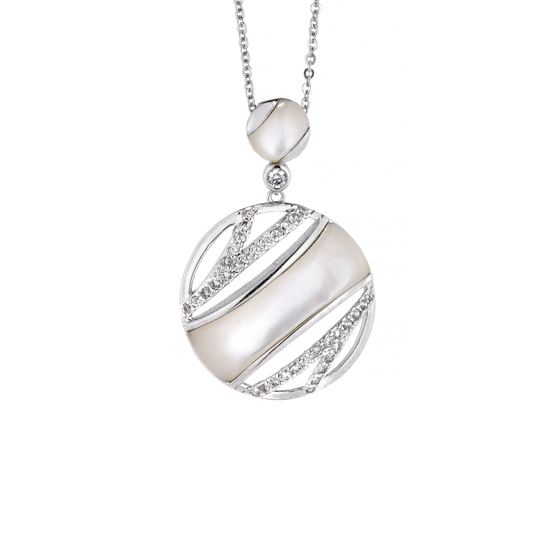 Conjunto doble circulo madre perla y tiras de piedras blancas