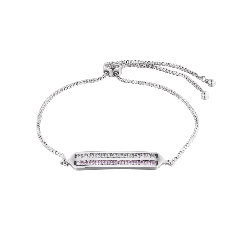 Pulsera barrita de piedras blancas y rosadas, ajustable, blanca