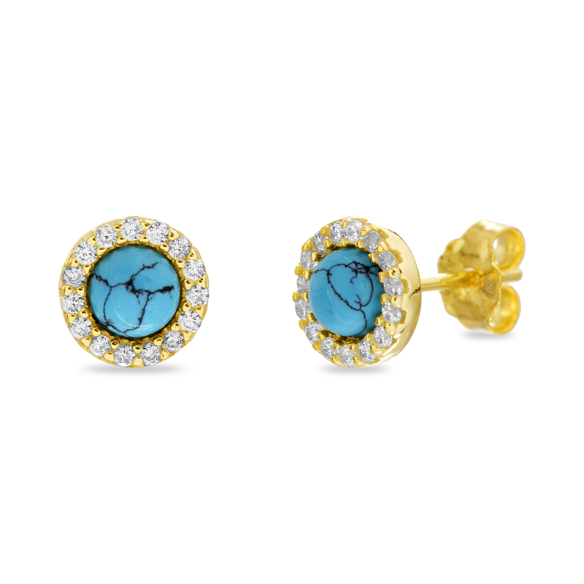 Par aros piedra turquesa, con piedras blancas alrededor, amarillo