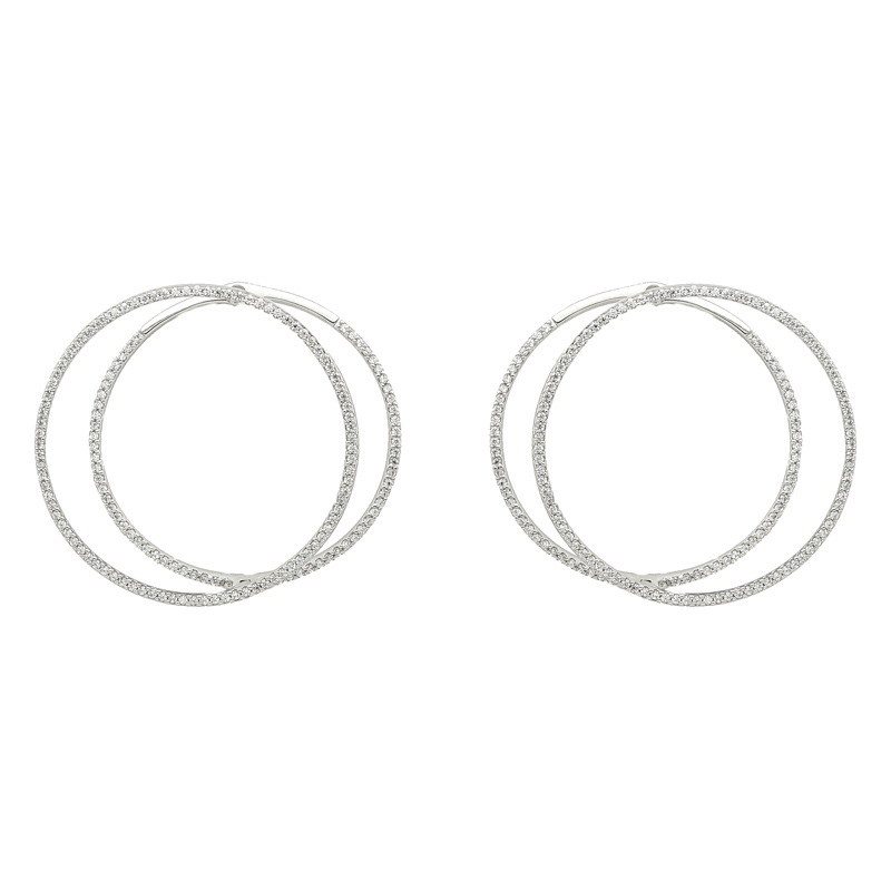 Par aros linea premium, doble argolla, con piedras, pasantes, blancos