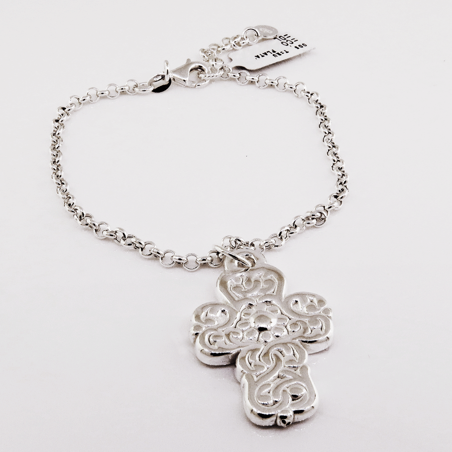 Pulsera rolo con cruz inflada grande