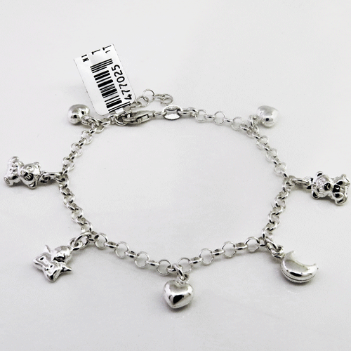 Pulsera con dijes, osito, corazon, angelito y luna