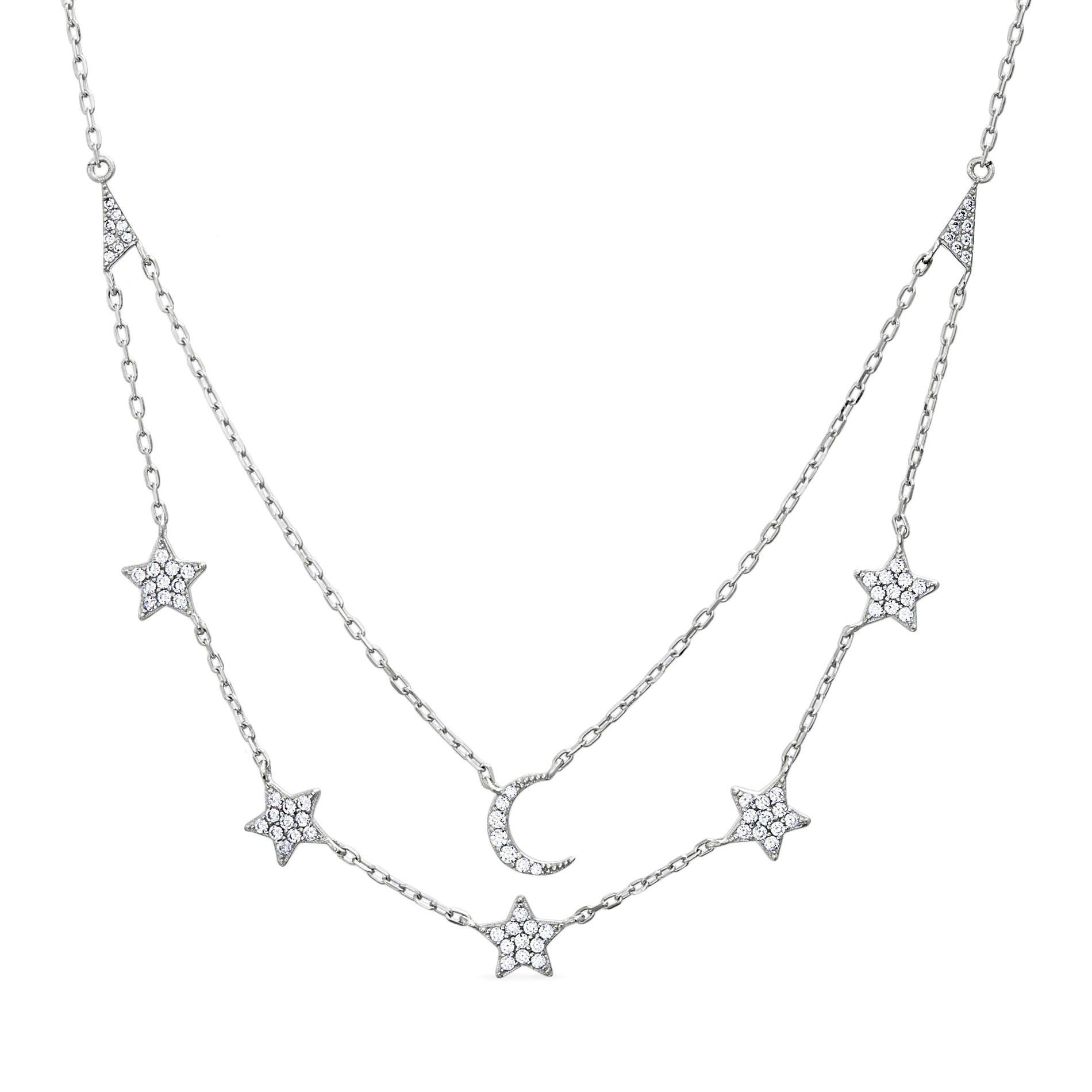 Conjunto doble cadenita, luna y estrellas