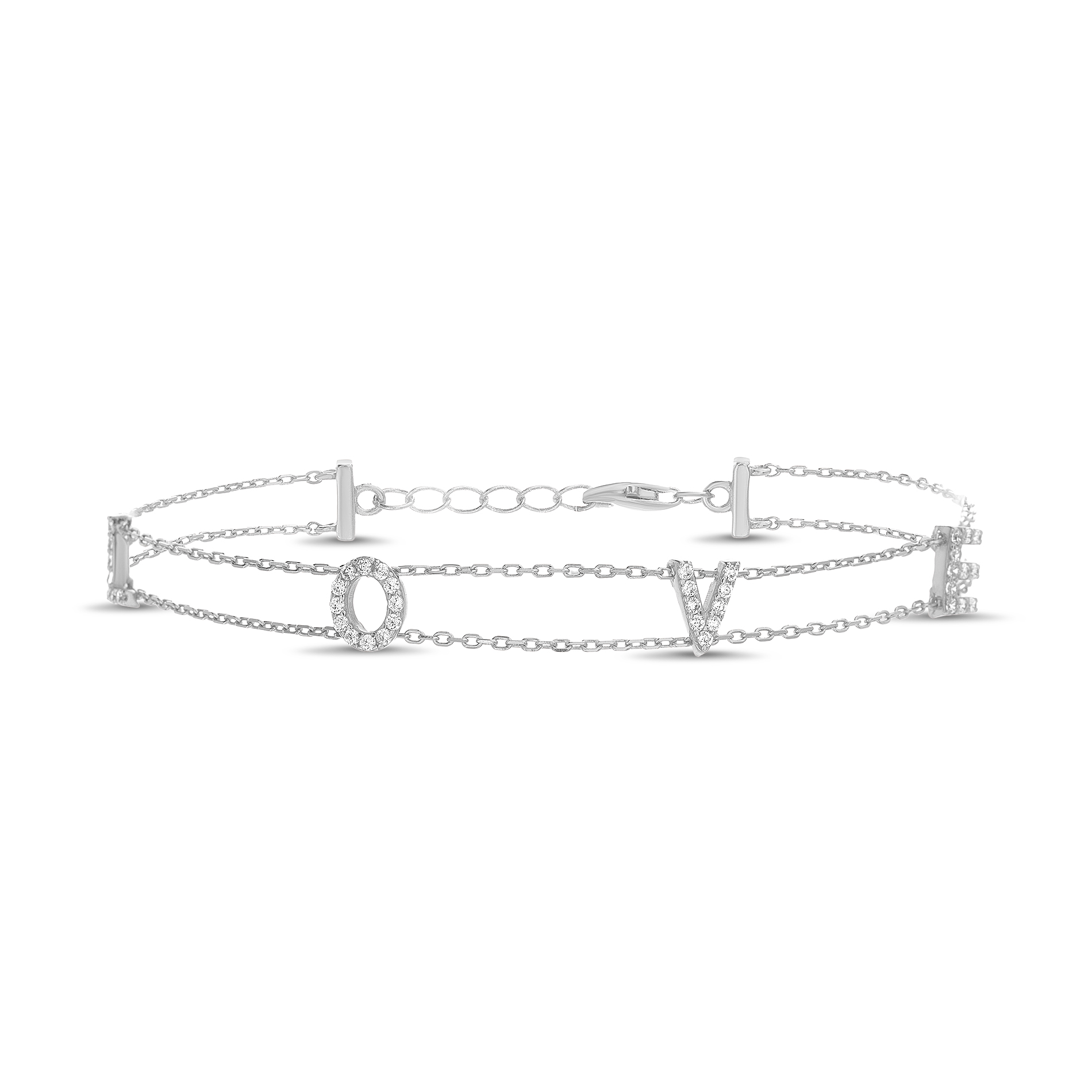 Pulsera cadenitas Love, blanca, con piedras