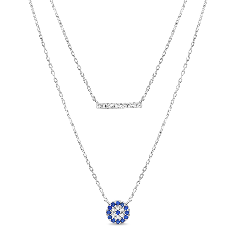 Conjunto doble cadena, barrita y ojito con piedras