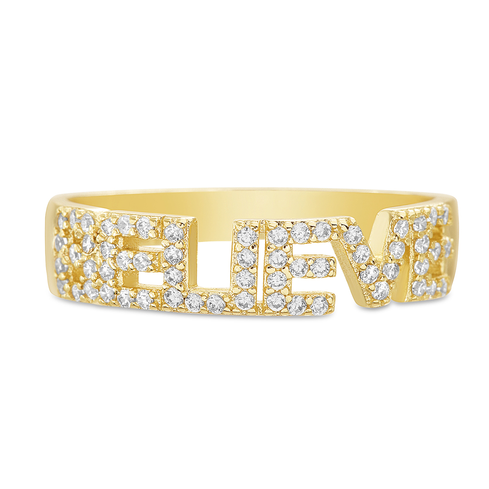 Anillo believe amarillo con piedras blancas