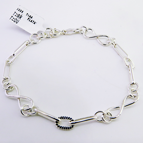 Pulsera infinitos, eslabones alargados, y eslabones ovalados rayados