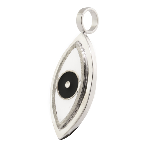 Colgante ojito con esmalte blanco y negro. ( 4,5 cm total )