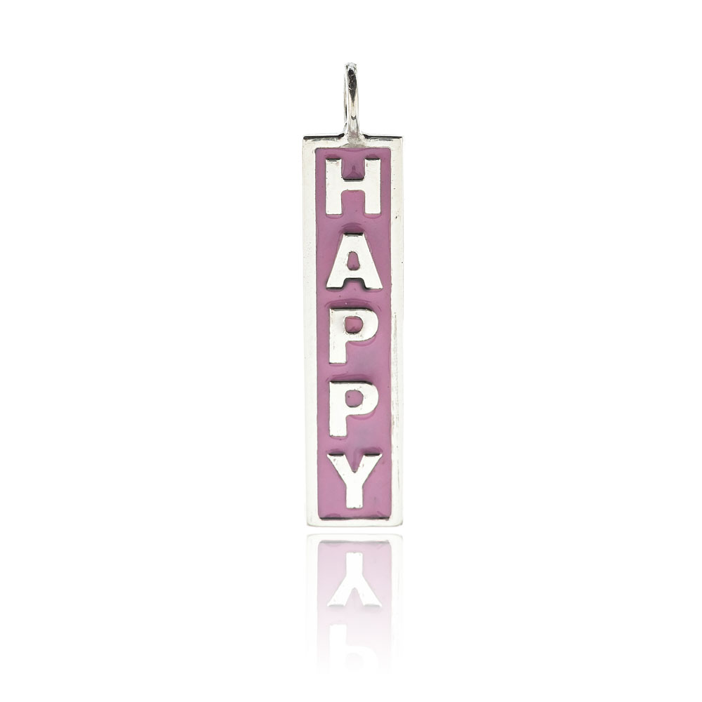 Dije barrita " happy" esmalte rosado