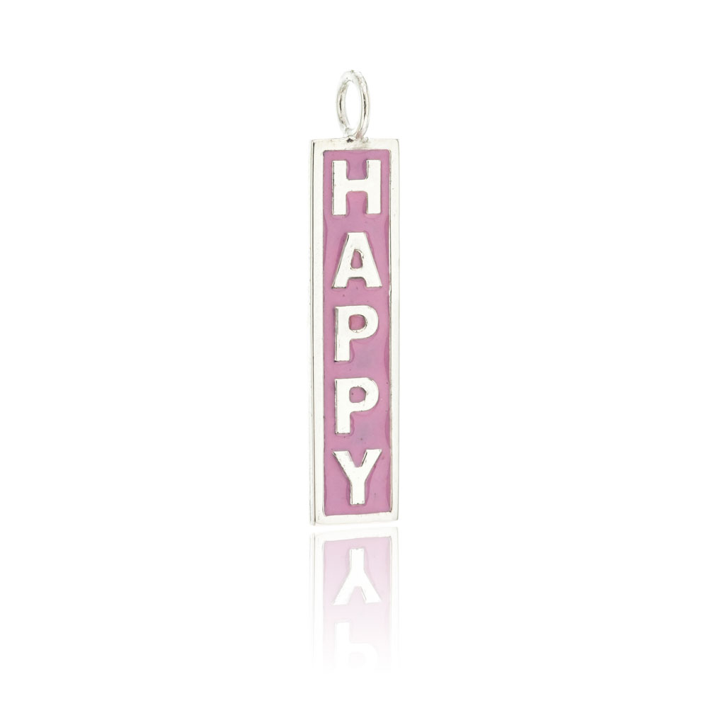 Dije barrita " happy" esmalte rosado