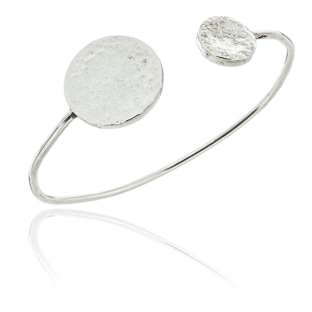 Pulsera esclava  abierta, doble circulo efecto bollo