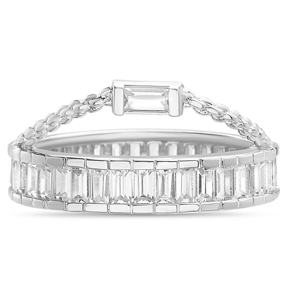 Anillo sin fin piedras baguettes, con "cadenita " y piedra elevada