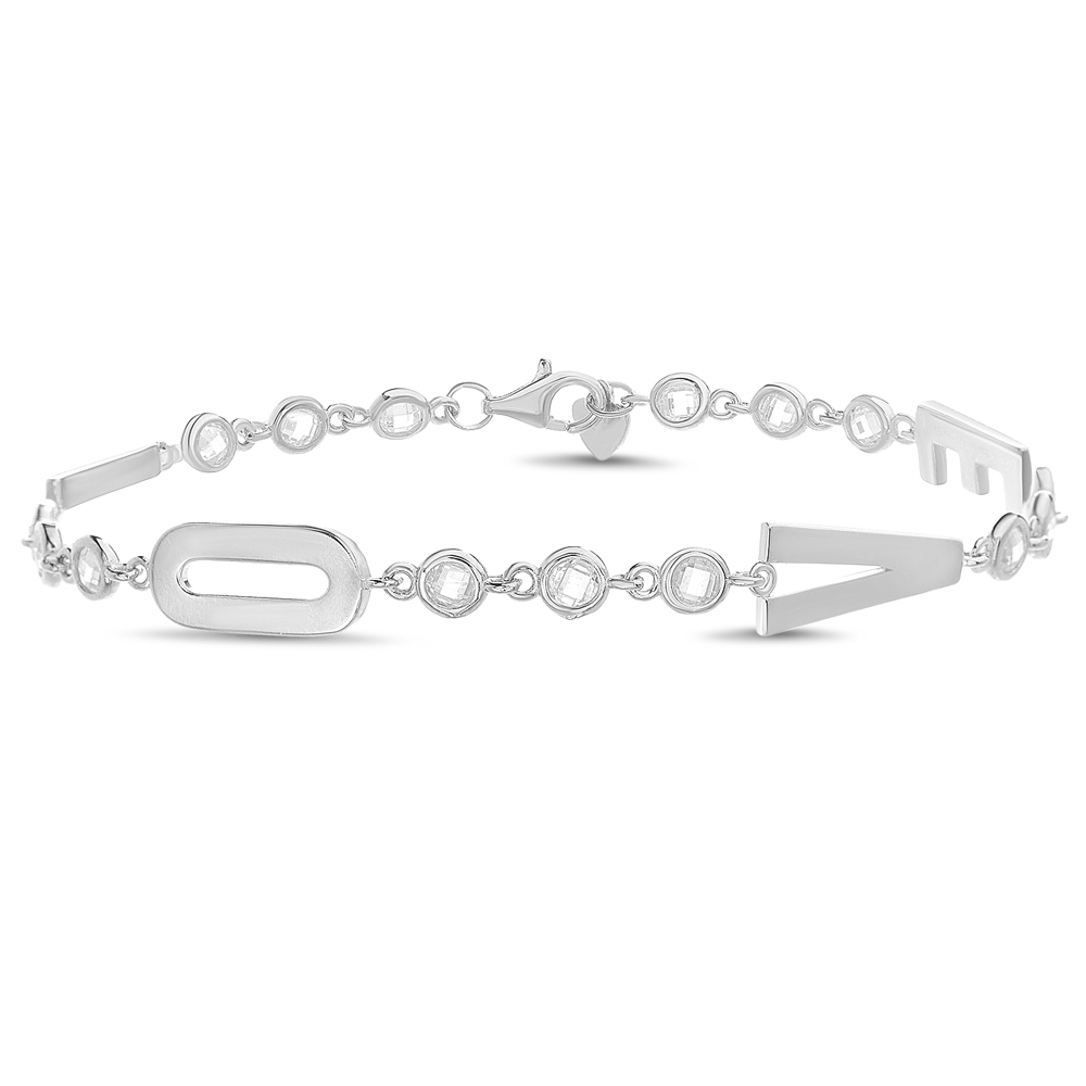 Pulsera Love , letras separadas por piedras blancas 