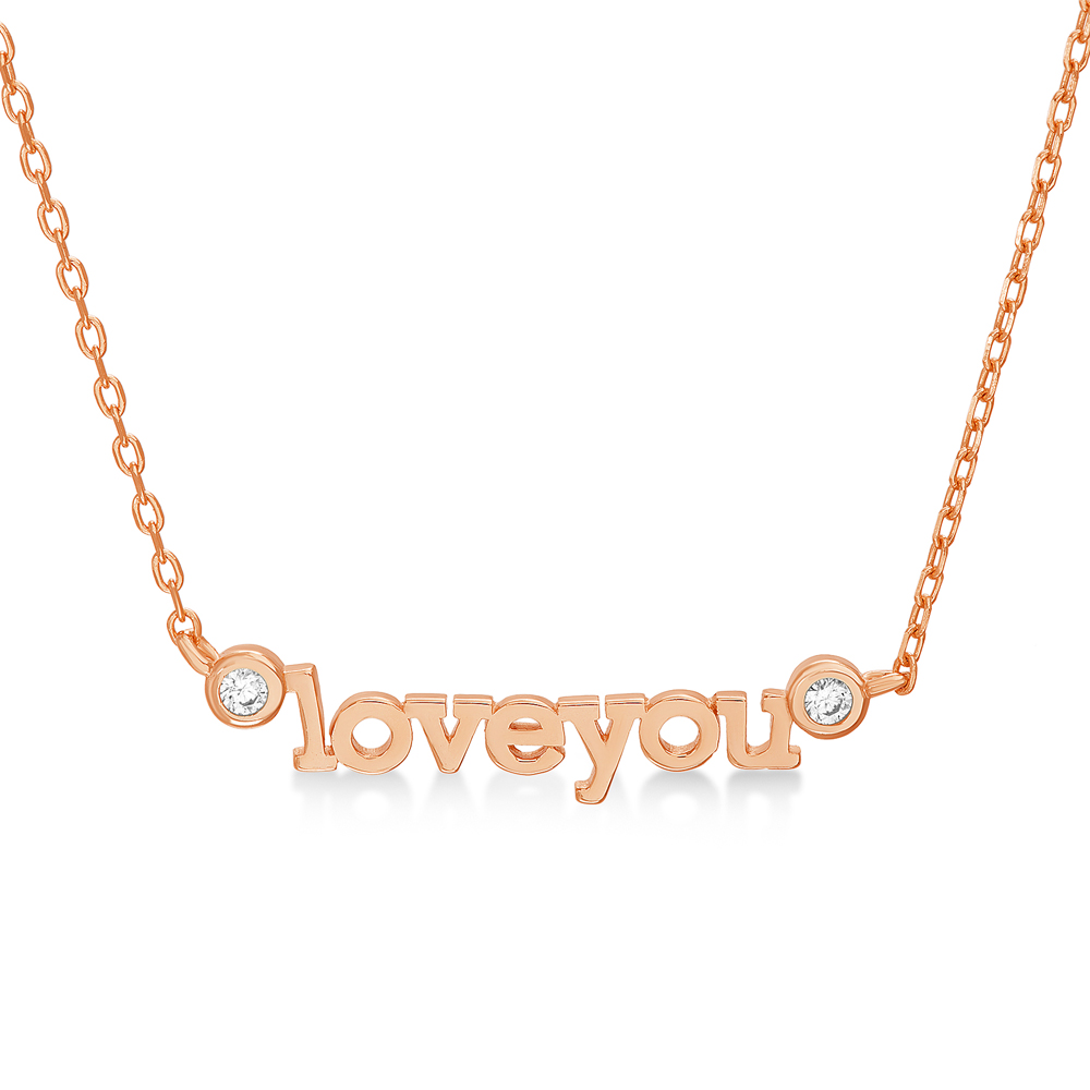 Conjunto love you rosado con 2 piedras en los extremos