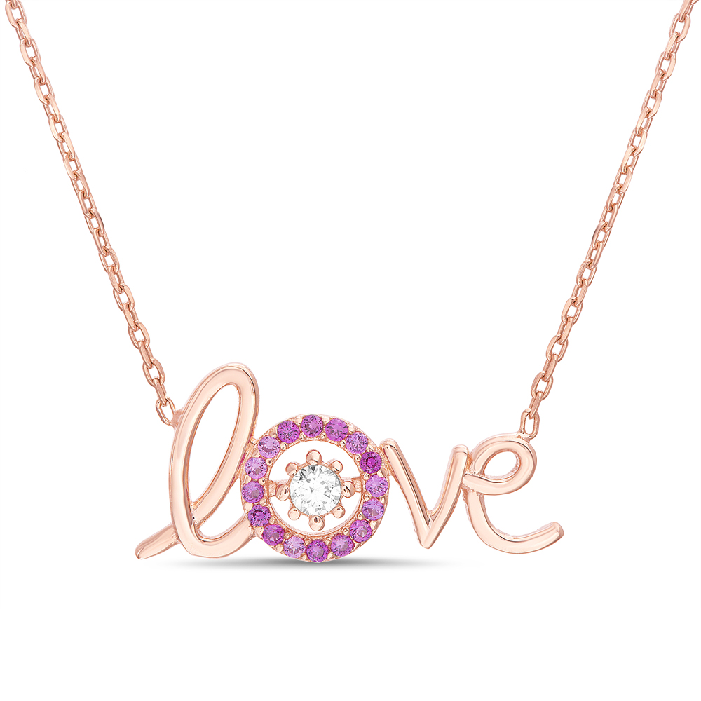 Conjunto love cursiva rosado con piedras , blanca y rosadas