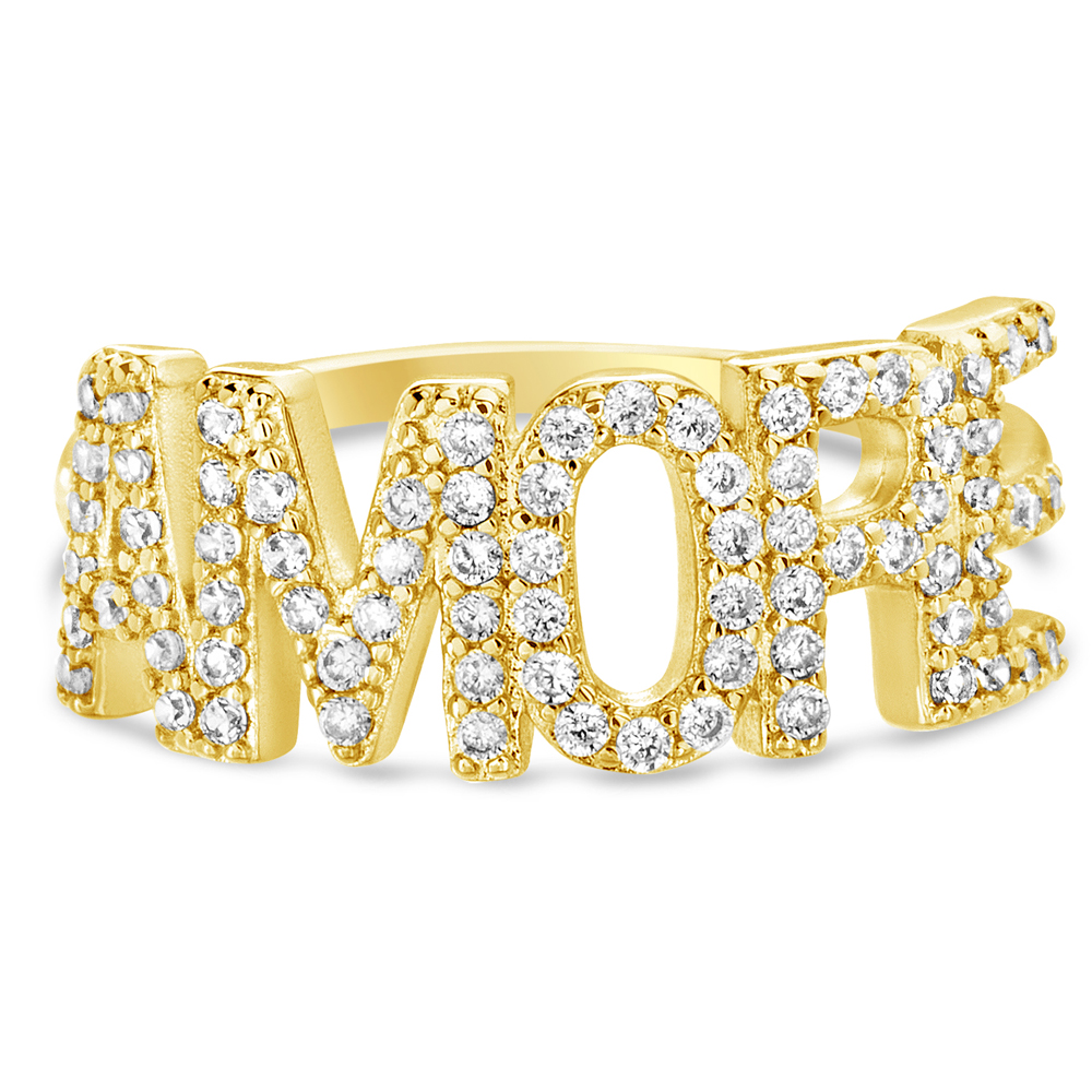 Anillo Amore amarillo con piedras blancas