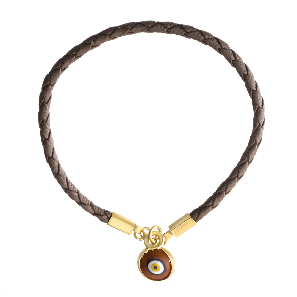 Pulsera tiento marron , amarilla , con ojito
