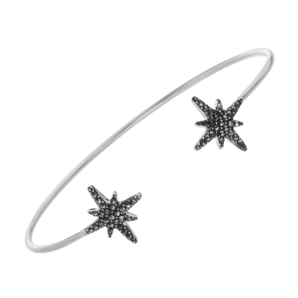 Pulsera esclava abierta con estrellas pavee negras