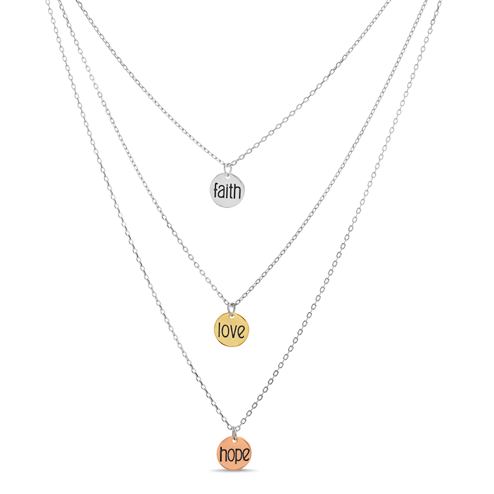 Conjunto triple medallitas; faith, love, hope, tricolor