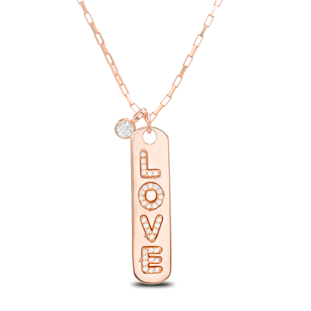 Conjunto barrita Love con piedra, rosado