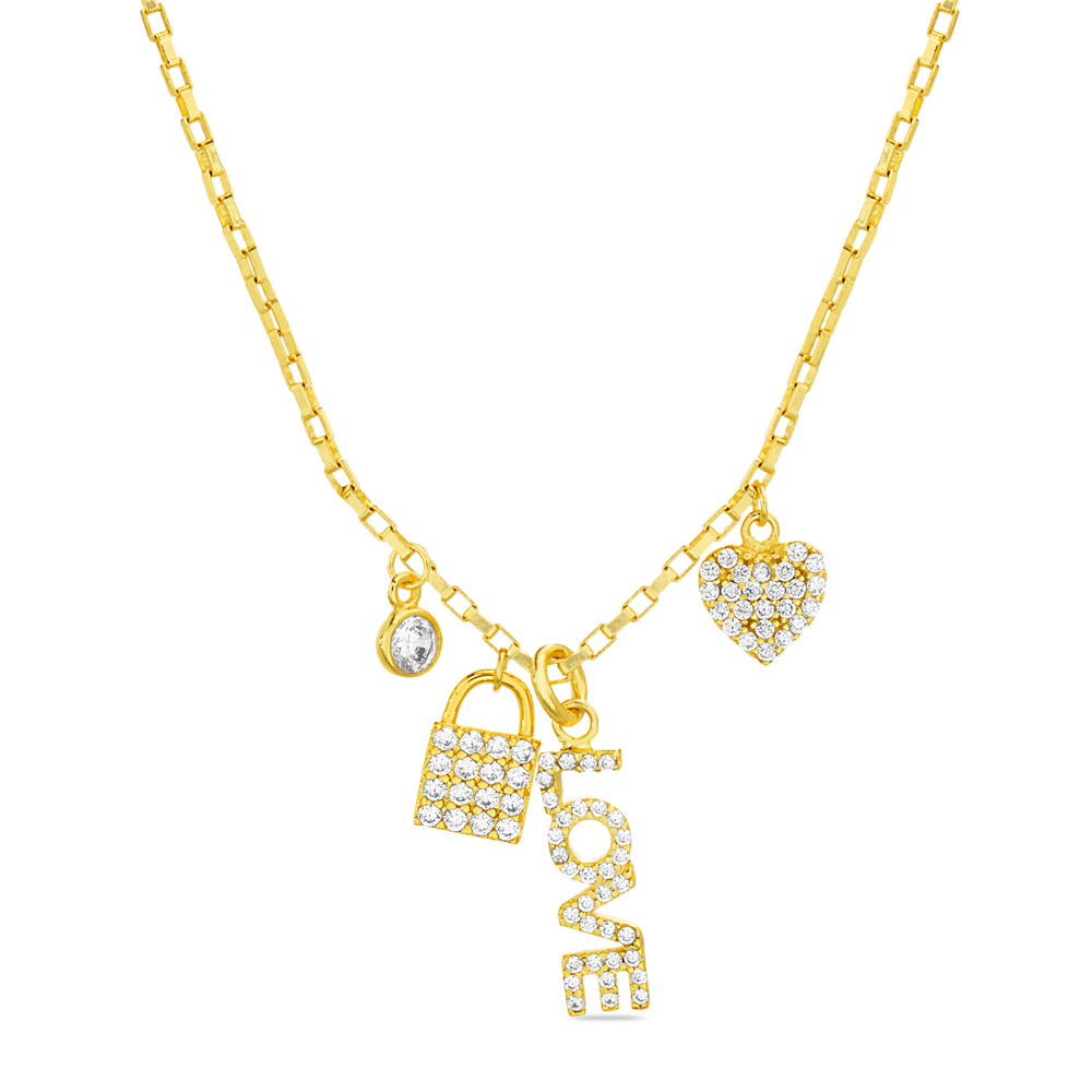 Conjunto love, candado, corazon, pavee, amarillo