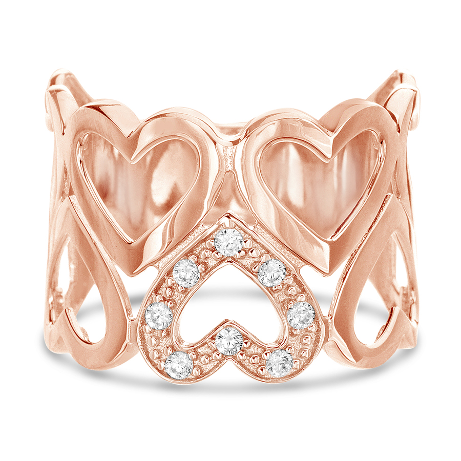 Anillo, rosado, calado, corazones, piedras blancas