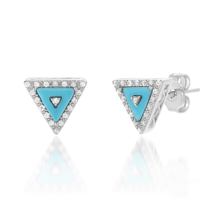 Par aros triangulo, turquesa y piedras, pegado 