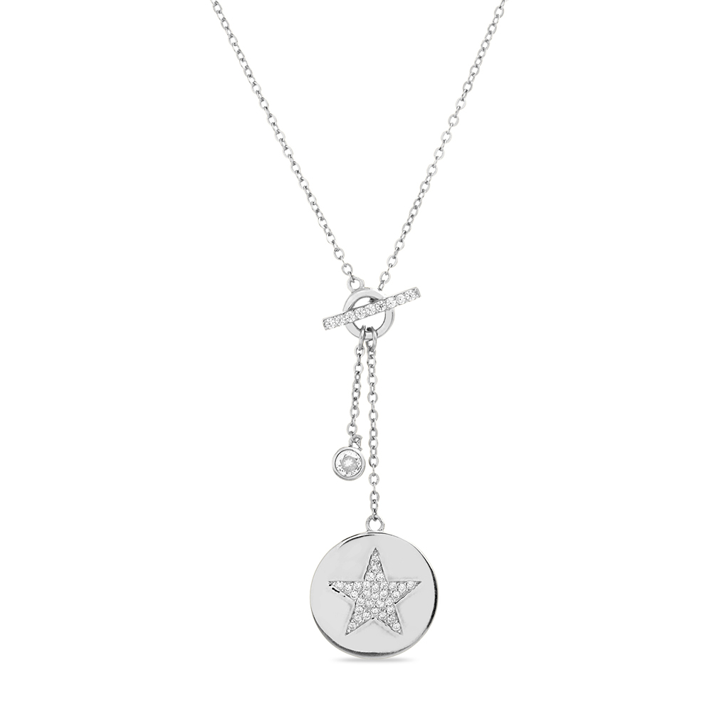 Corbatero medallita con estrella pavee, y piedra colgante, blanco